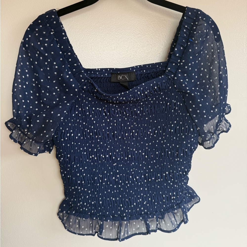 BCX Navy Blue Polka Dot Women's Top